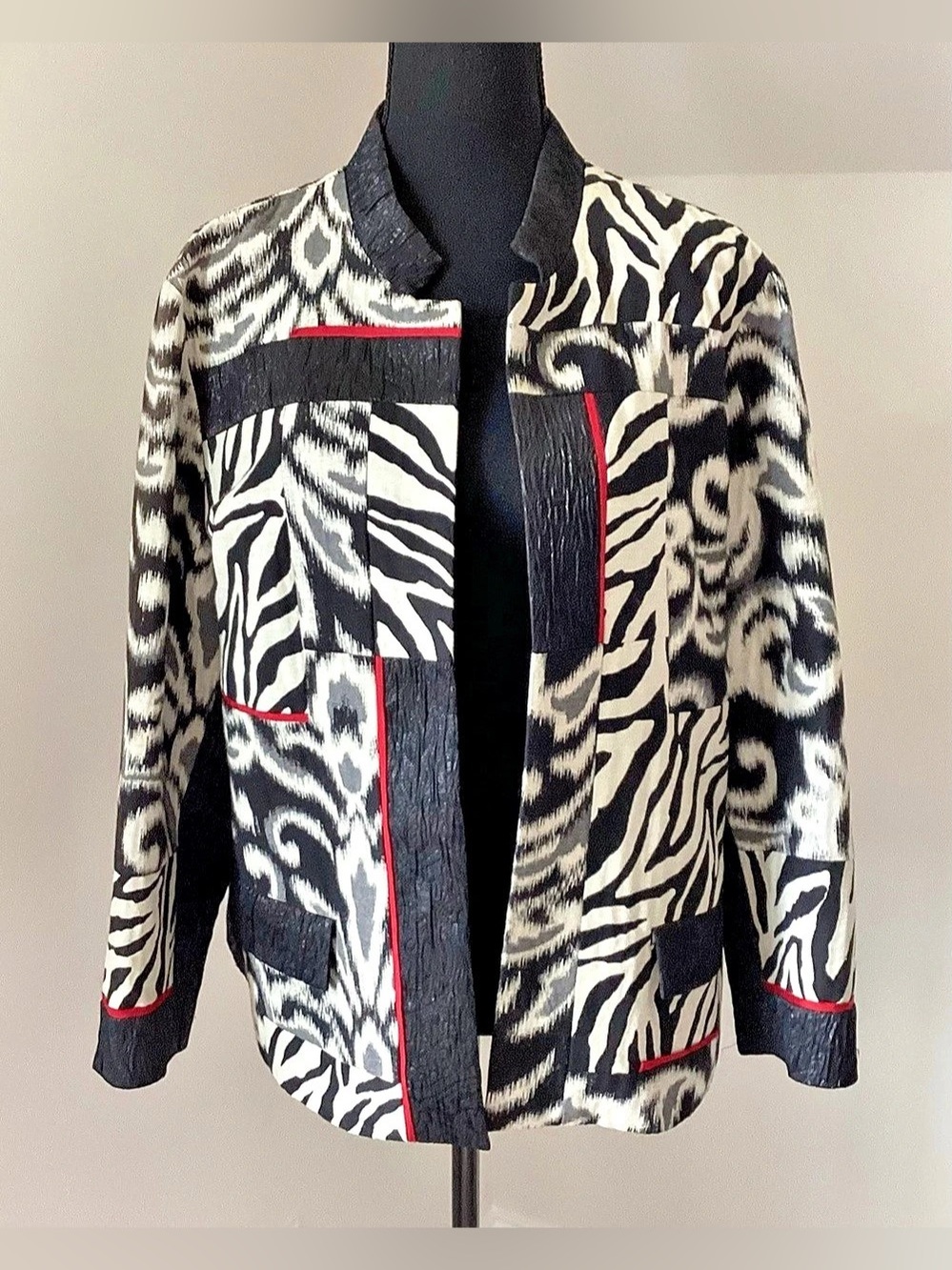 Chico’s Size 3  Zebra Patchwork XL Jacket Art to Wear Maximalist Y2K